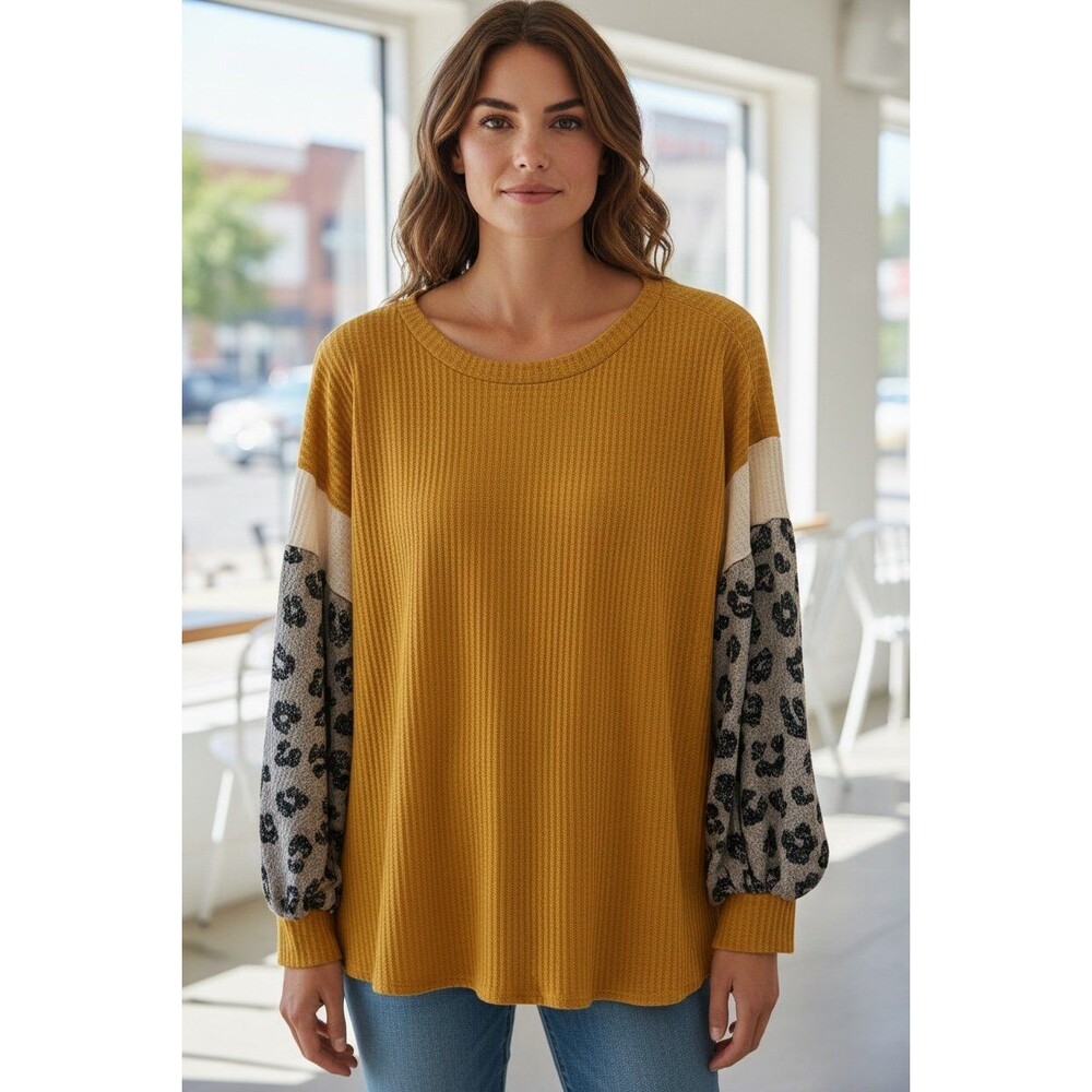 BiBi Long Sleeve Mustard Cheetah - S